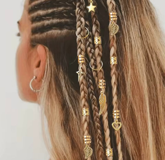Set 45 Anelli per Capelli Dreadlocks - Oro e Argento Stile Hippie