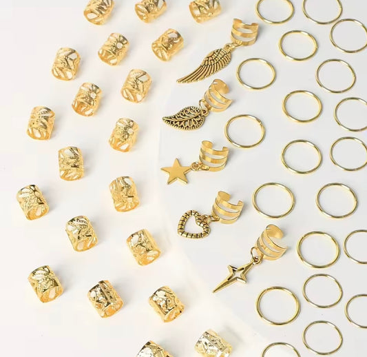Set 45 Anelli per Capelli Dreadlocks - Oro e Argento Stile Hippie